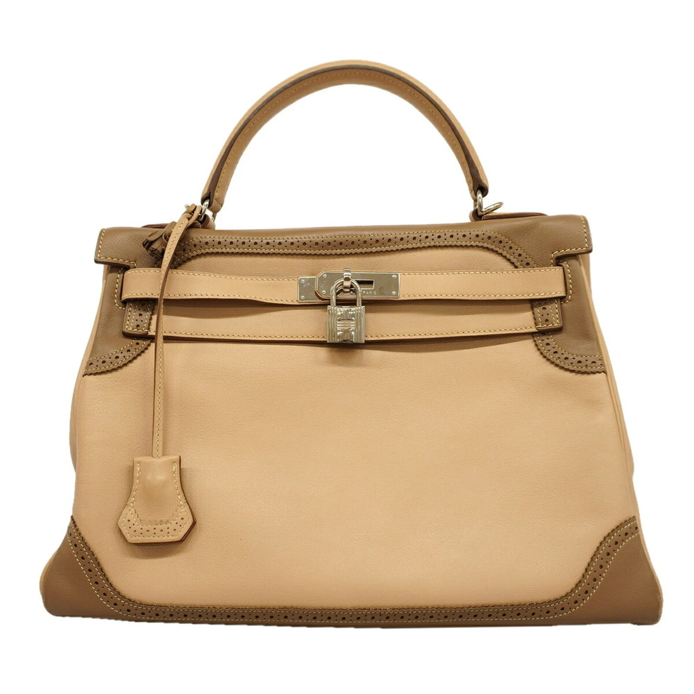 Hermes Kelly 32 Swift Leather Handbag, Argile Etoupe, □P Stamp, 2-way Bag for...